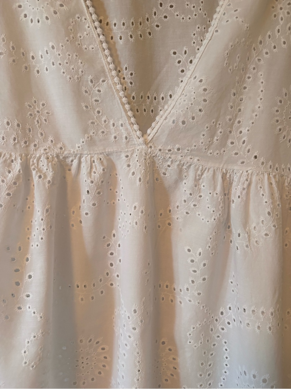 ITALY- Memory White Eyelet V-Neck Women's Nightshirt made in Italy